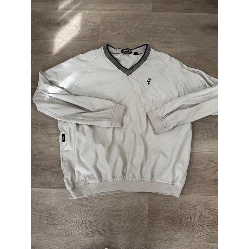 Ashworth Weather Systems Golf Windbreaker Mens XL Tan V-Neck Pullover Jacket
